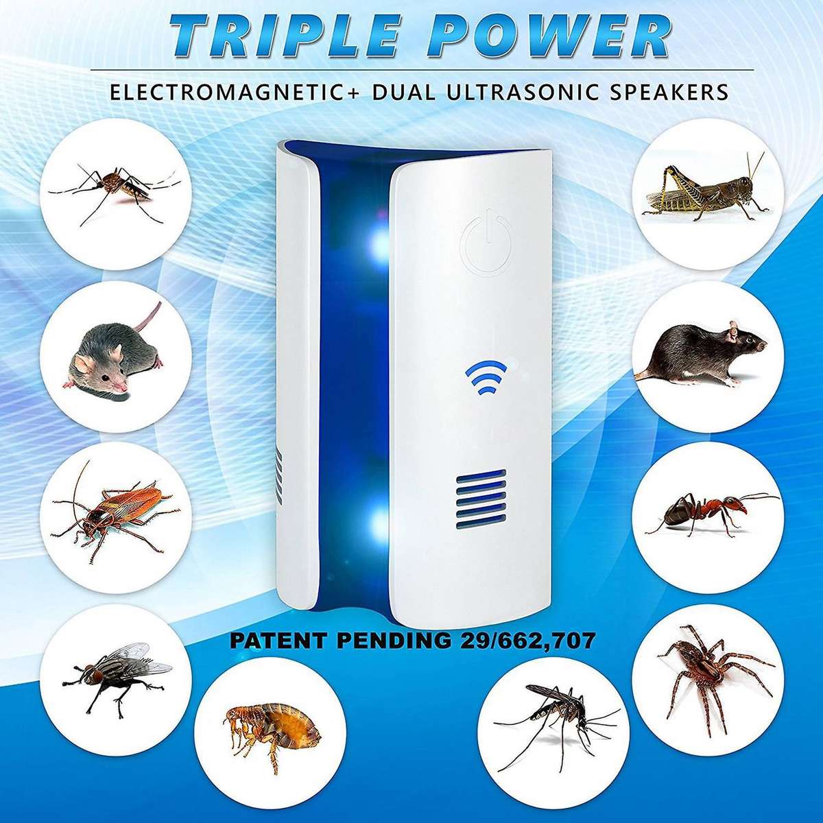 2x Ultrasonic Electromagnetic Pest Repellent Control(us Plug)