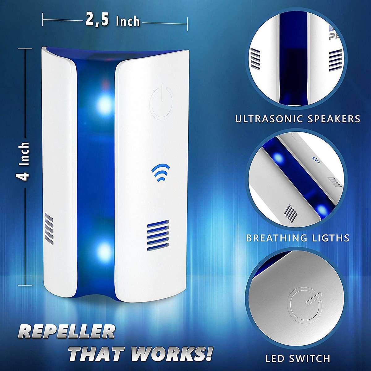 2x Ultrasonic Electromagnetic Pest Repellent Control(us Plug)