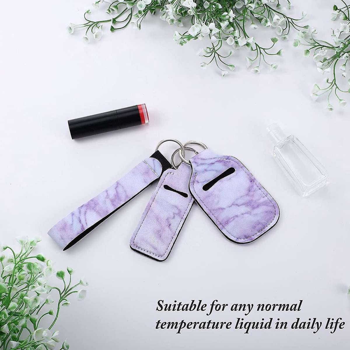 Marble Style Travel Bottle Keychain Holders Set, Keychain Wristlet