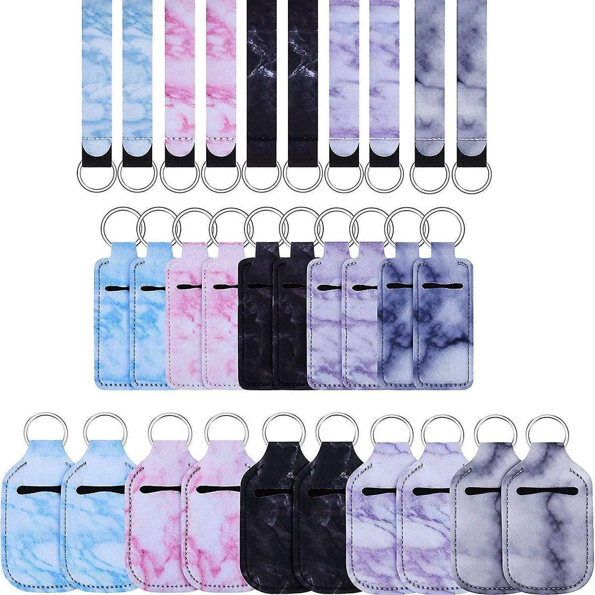 Marble Style Travel Bottle Keychain Holders Set, Keychain Wristlet