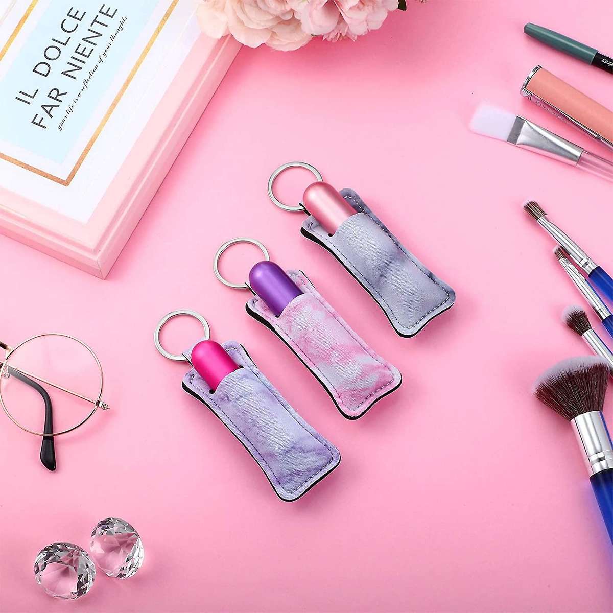 Marble Style Travel Bottle Keychain Holders Set, Keychain Wristlet