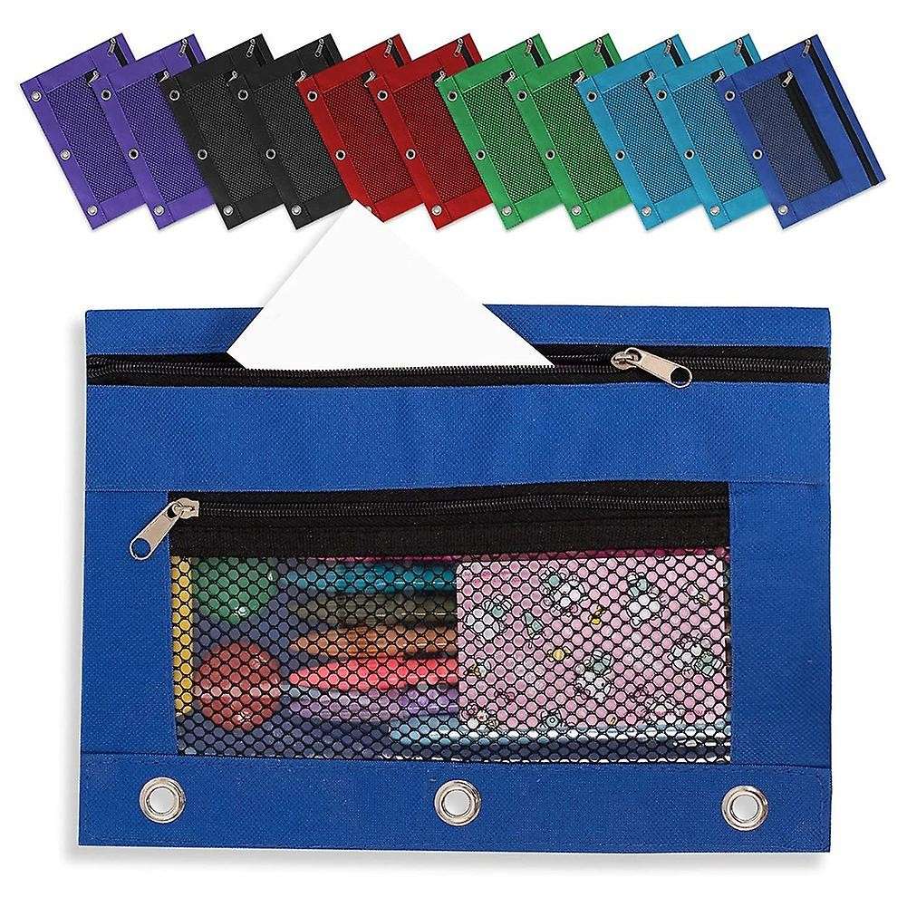 12 Pack Mesh Pencil Case with Zipper, with Double Pocket, 6 Colors