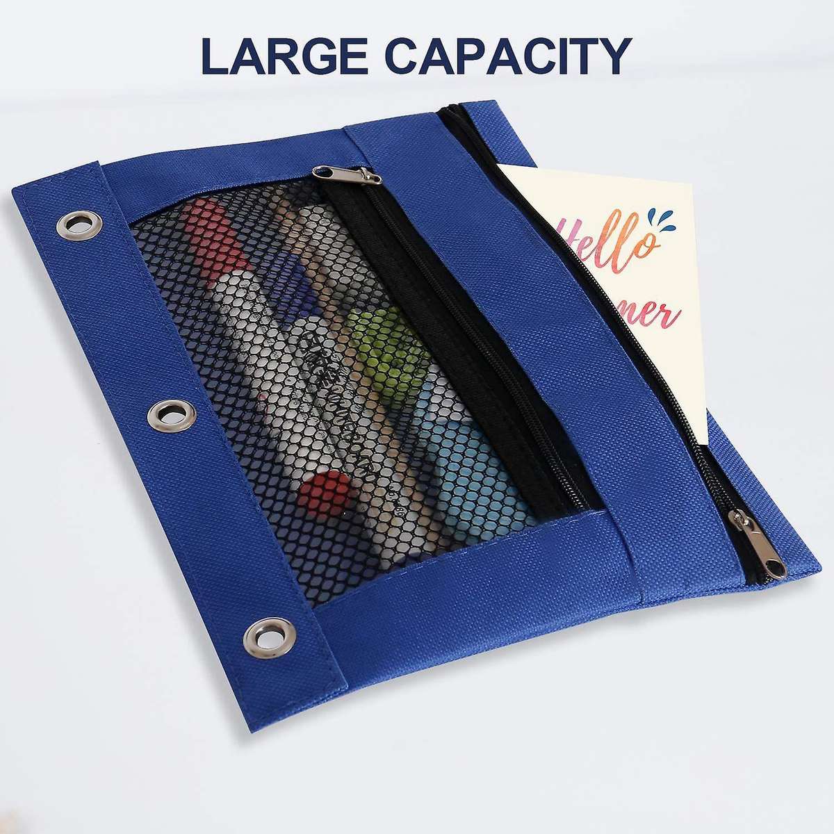 12 Pack Mesh Pencil Case with Zipper, with Double Pocket, 6 Colors