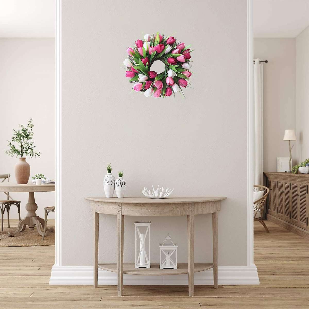 Artificial Tulip Wreath, Window Wall Party Wedding Hanging Decor