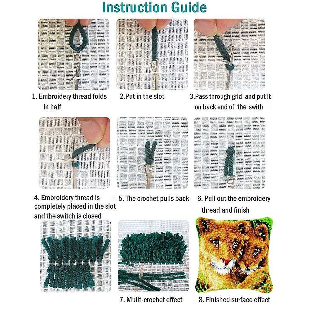 Latch Hook Kits Needlework Embroidery Pillow Crochet Rug Yarn Lion