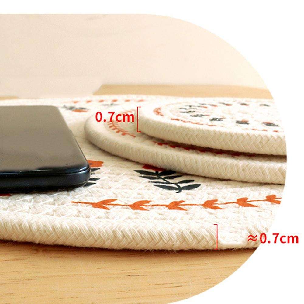 4pcs Round Printed Cotton Rope Placemats Woven Dining Mats Coasters