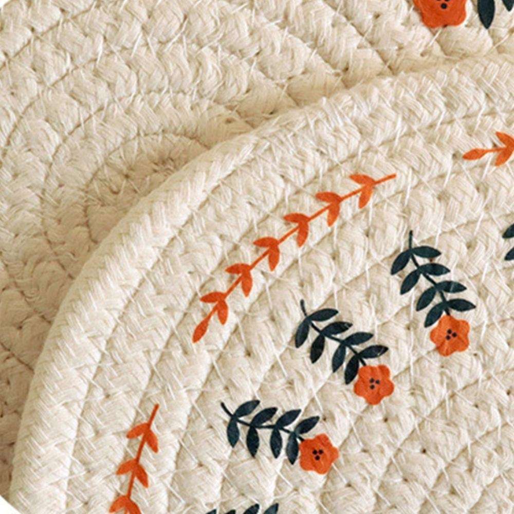4pcs Round Printed Cotton Rope Placemats Woven Dining Mats Coasters