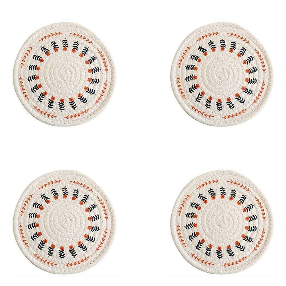 4pcs Round Printed Cotton Rope Placemats Woven Dining Mats Coasters