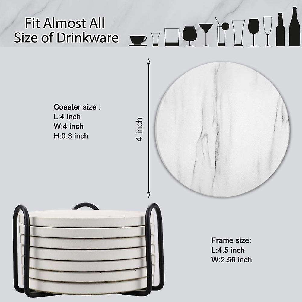 8 Absorbent Marble Style Ceramic Drink Coaster with Holder White