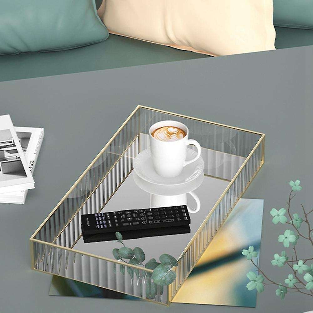 Gold Glass Mirror Decorative Tray for Makeup Dessert Plate Jewelry