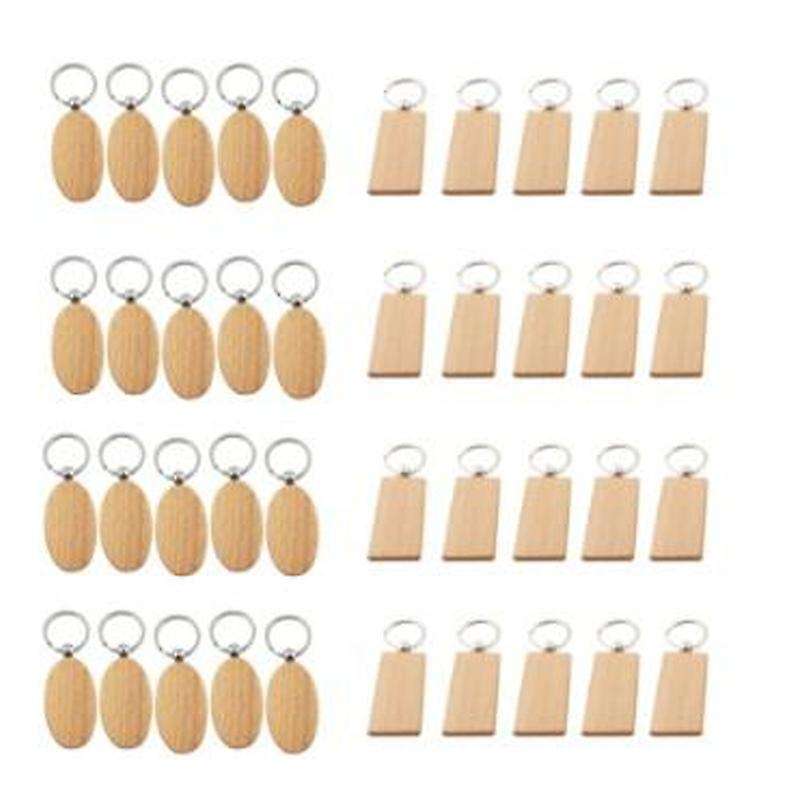 40 Pcs Blank Wooden Key Chain Diy Wood Keychains Key Tags Gifts