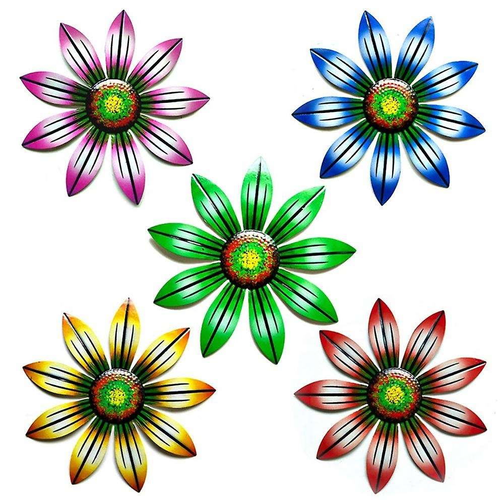 5pcs Flowers Wall Art Sculpture Outdoor Hanging Garden Home Decor