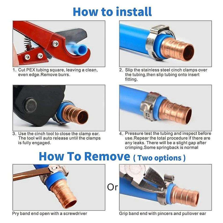 100pcs Cinch Clamps Pipe Clamps Fittings Stainless Steel Cinch Crimp