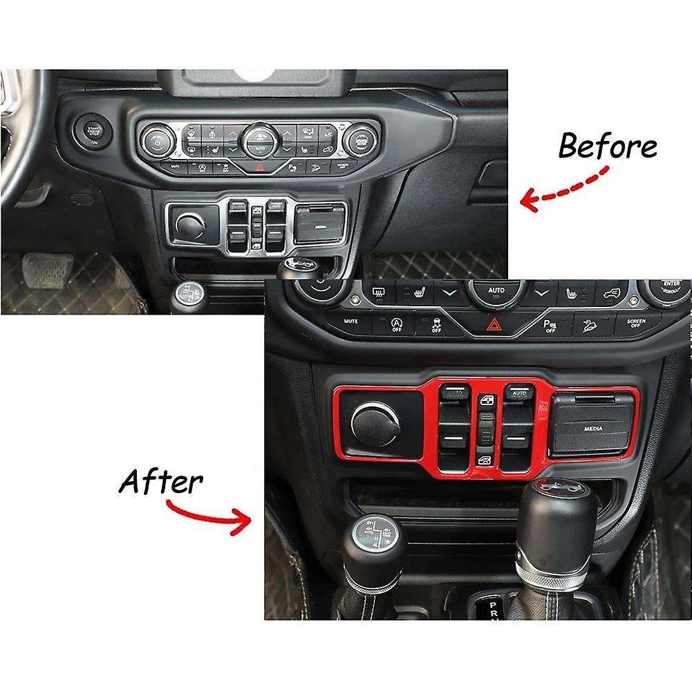 Car Window Control Panel Cover Trim for Jeep Wrangler Jl 2018+ Red