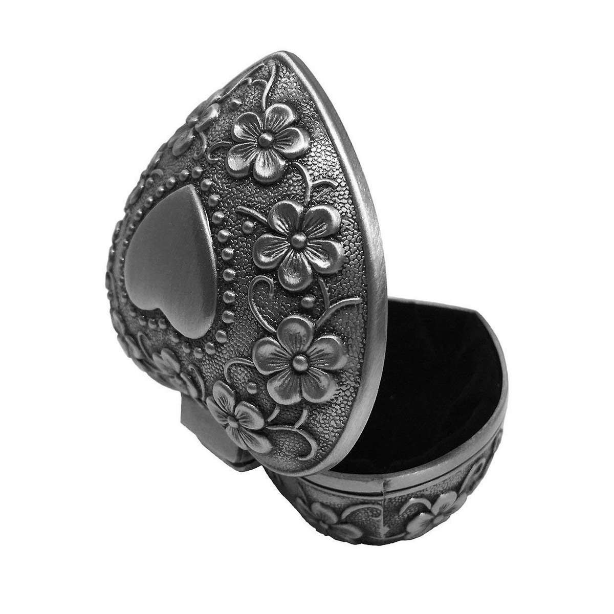 4x Classic Vintage Antique Heart Shaped Jewelry Box Ring Gift,silver