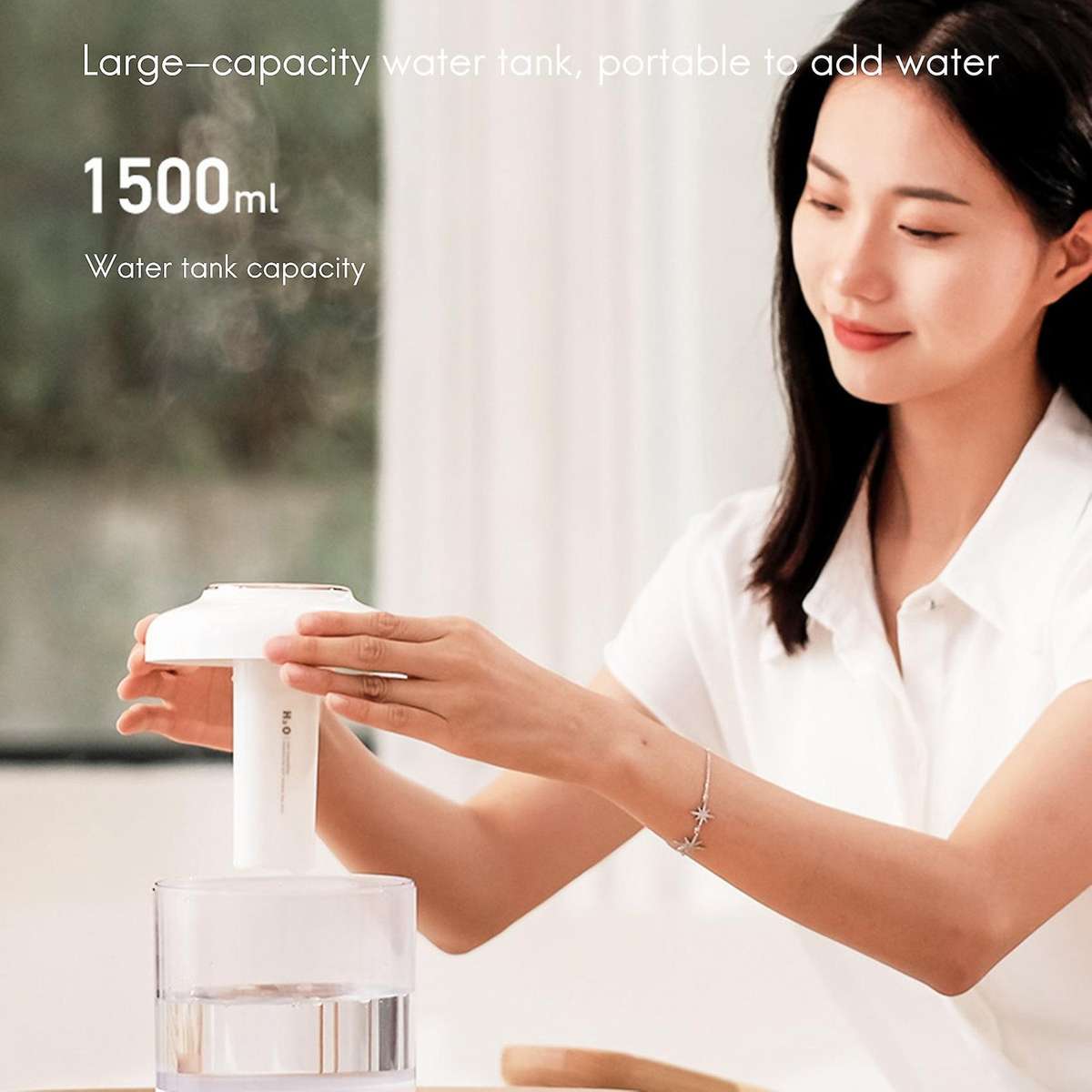 1500ml Air Humidifier Usb Rechargeable Mist Maker Fogger White