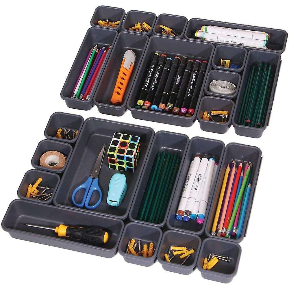 1 Set Of 22 Interlocking Desk Drawer Separators and Container (black)