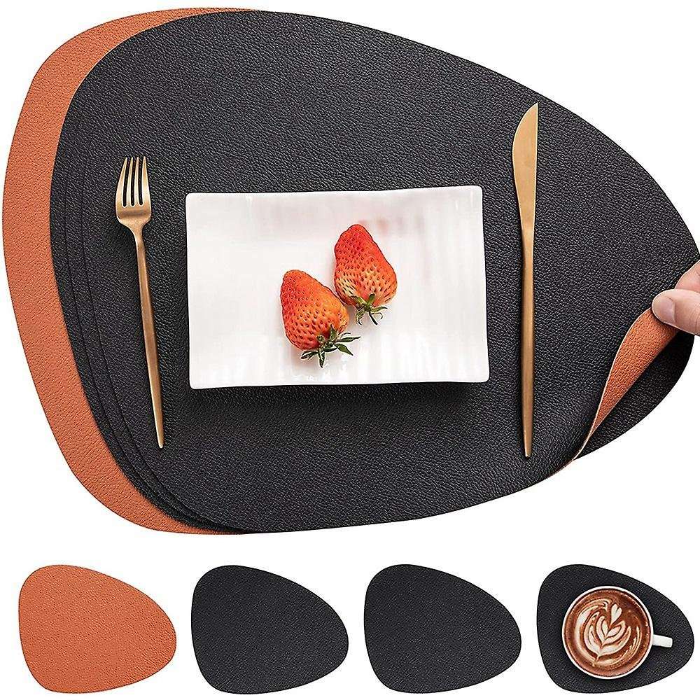 Placemats Leather and Coasters, Washable Placemats (black Brown)