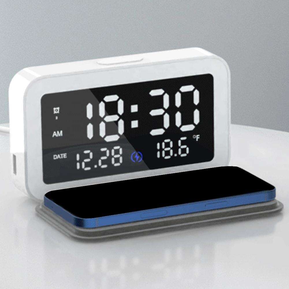 6 In 1 Alarm Clock Wireless Charger with Digital Led for Bedroom 15w