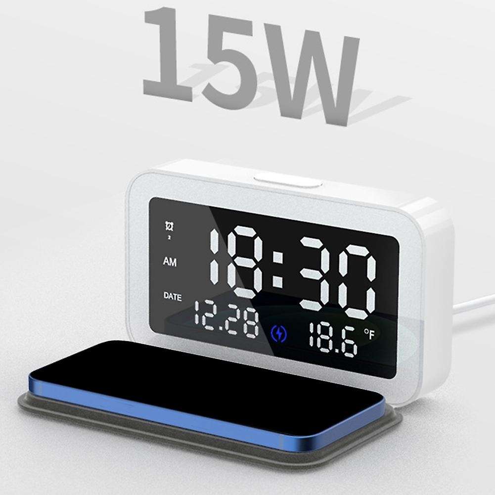 6 In 1 Alarm Clock Wireless Charger with Digital Led for Bedroom 15w