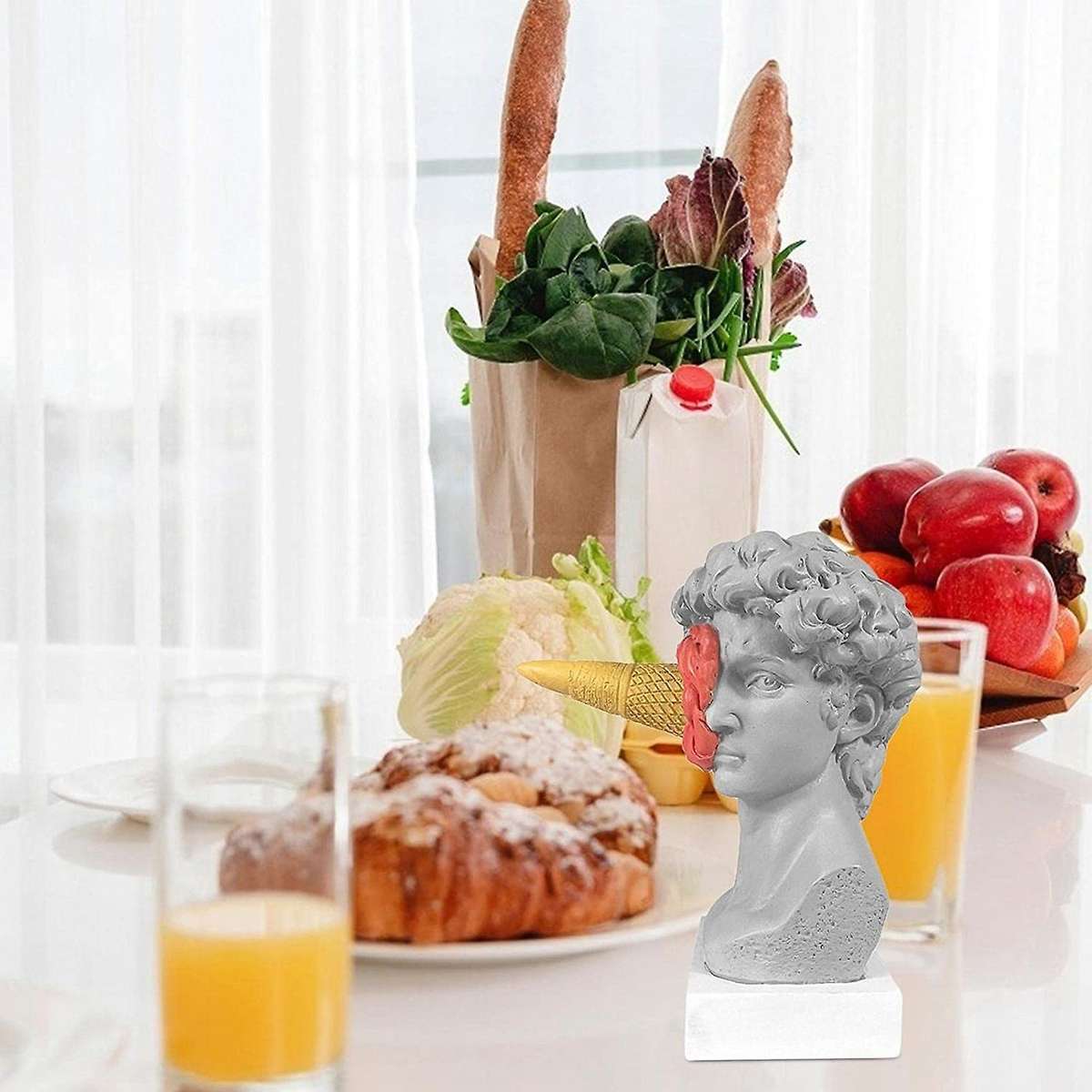 Ice Cream Smashing David Statue David Head Bust Statue Porch Decor B