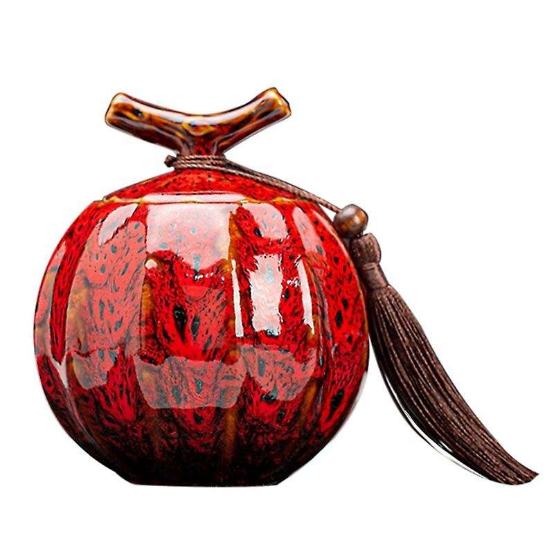 Pumpkin Style Tea Jar Ceramic Tea Barrel Black Tea Sealed Tank Red