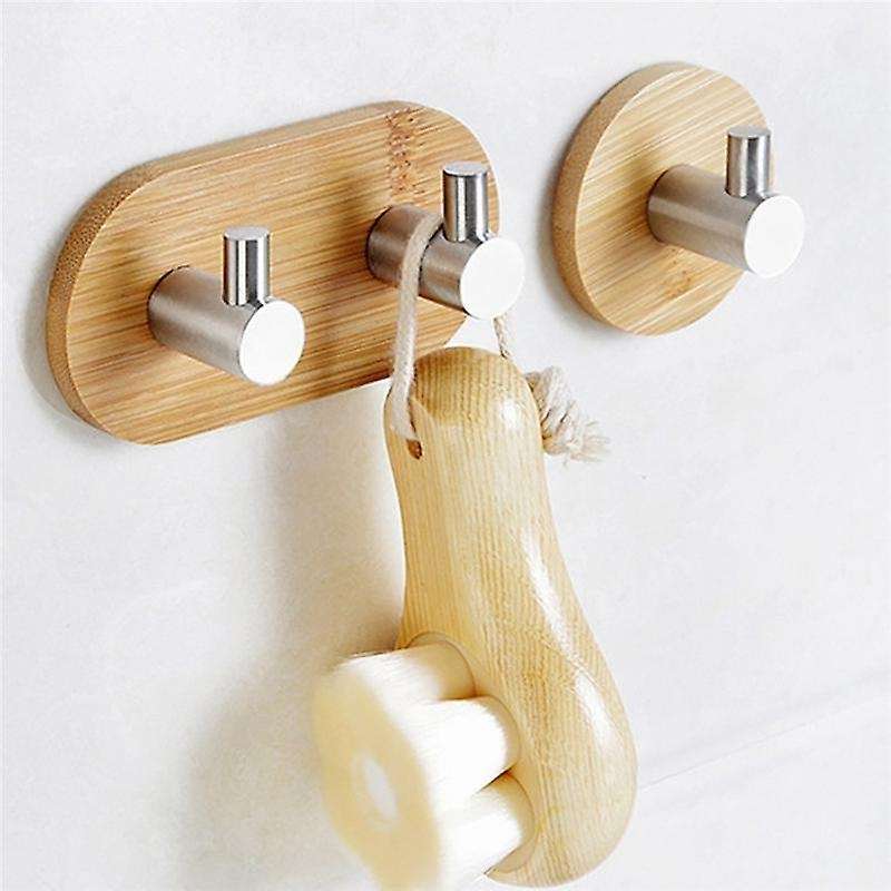 Bamboo Stainless Steel Wall Clothes Bag Headphone Key Hanger Kitchen Bathroom Door Towel Rustproof