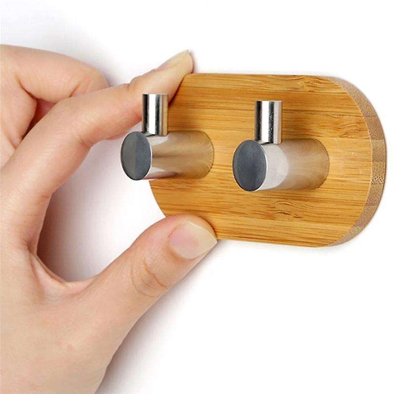 Bamboo Stainless Steel Wall Clothes Bag Headphone Key Hanger Kitchen Bathroom Door Towel Rustproof