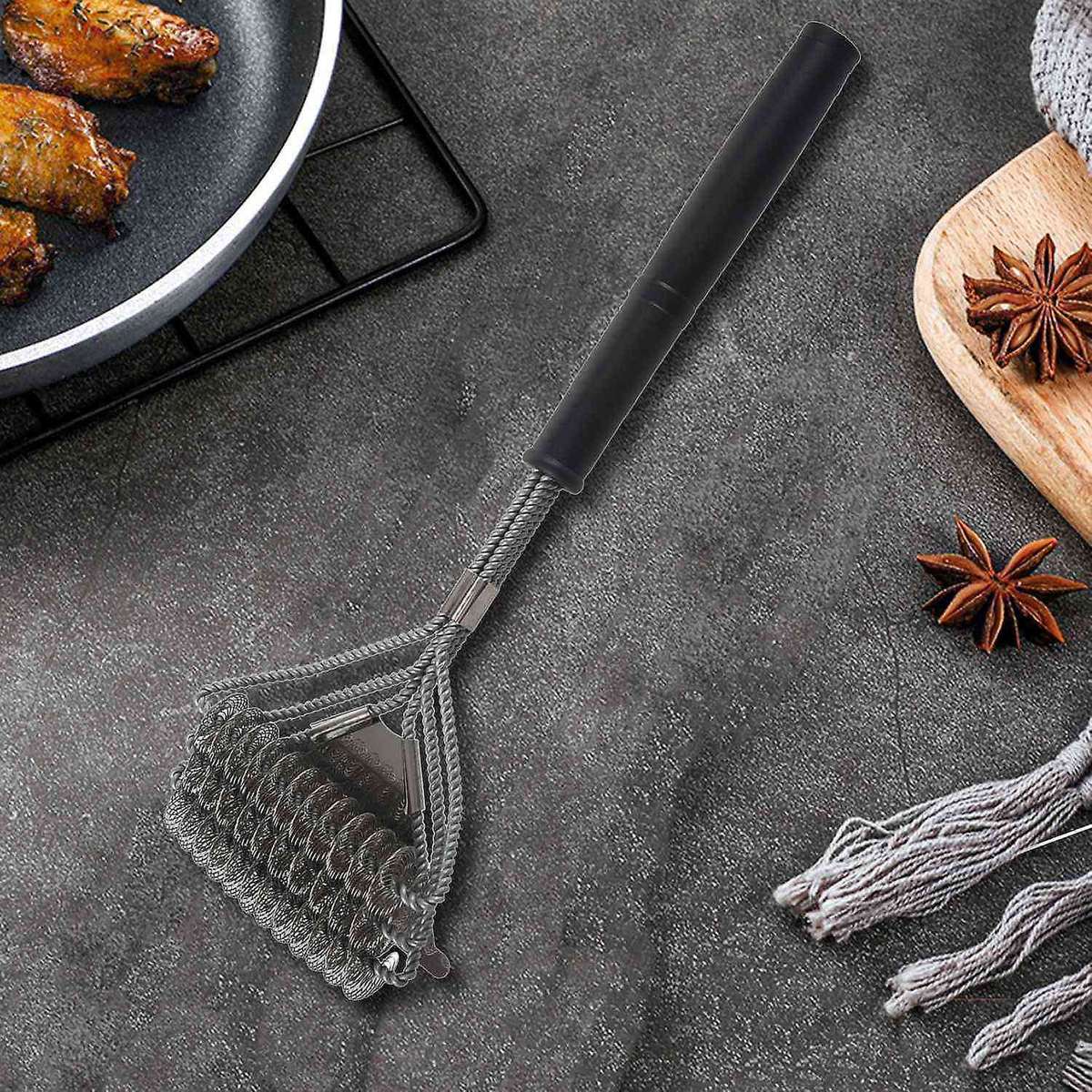 Barbecue Brush with Scraper Anti-Scalding Handle Design Barbecue Brush Stainless Steel Cleaning Tool