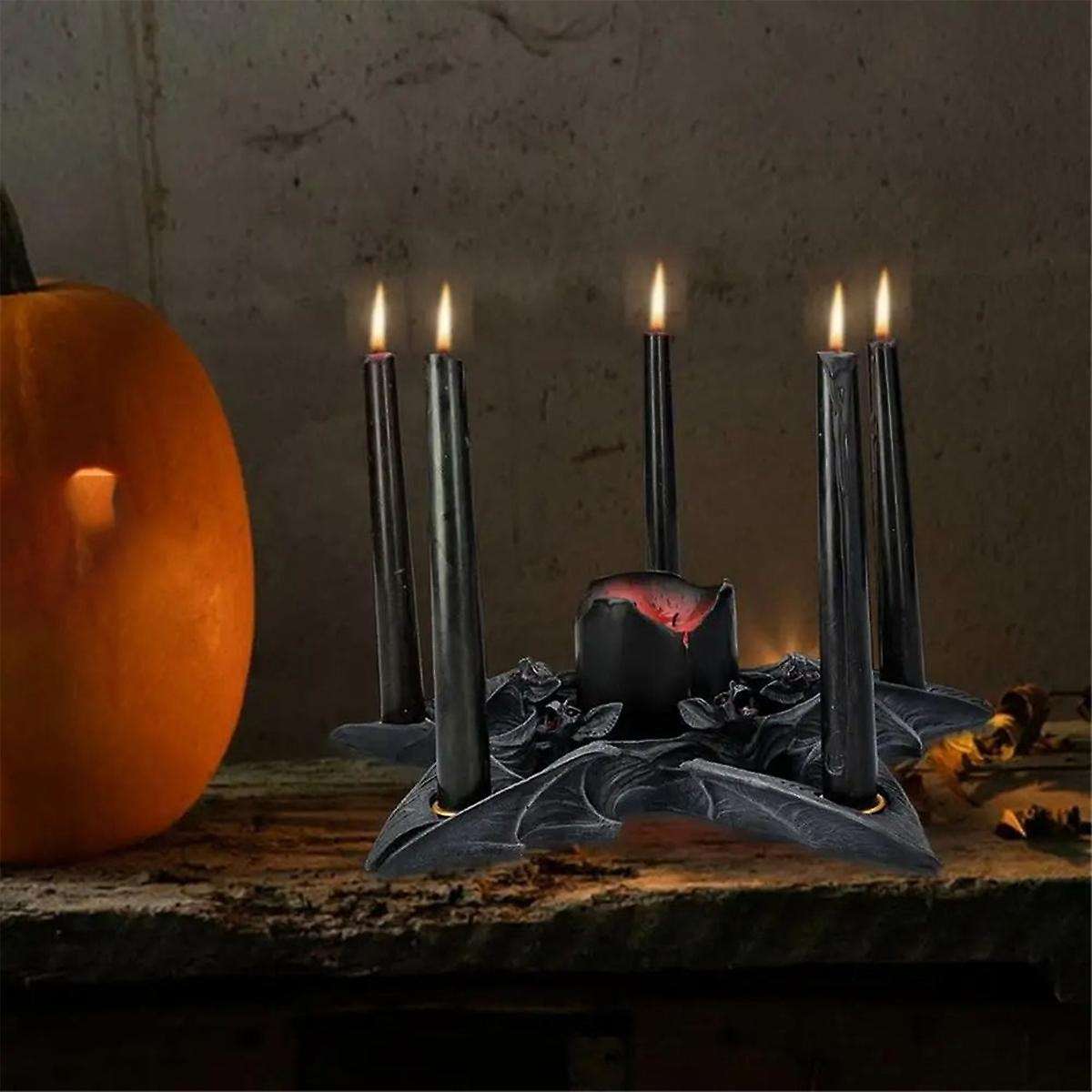 Bat Tealight Candle Holder Halloween Gothic Bat Candle Holder Black Resin Gothic Candlestick Holders