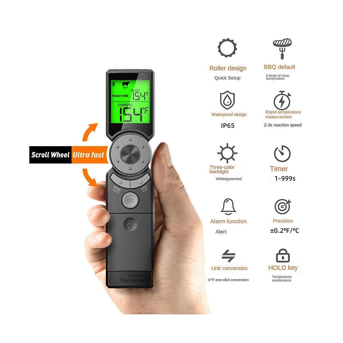 BBQ Cooking Food Thermometer Foldable BBQ Oven Meat Cooking Grill Thermometer with Timer Temperature