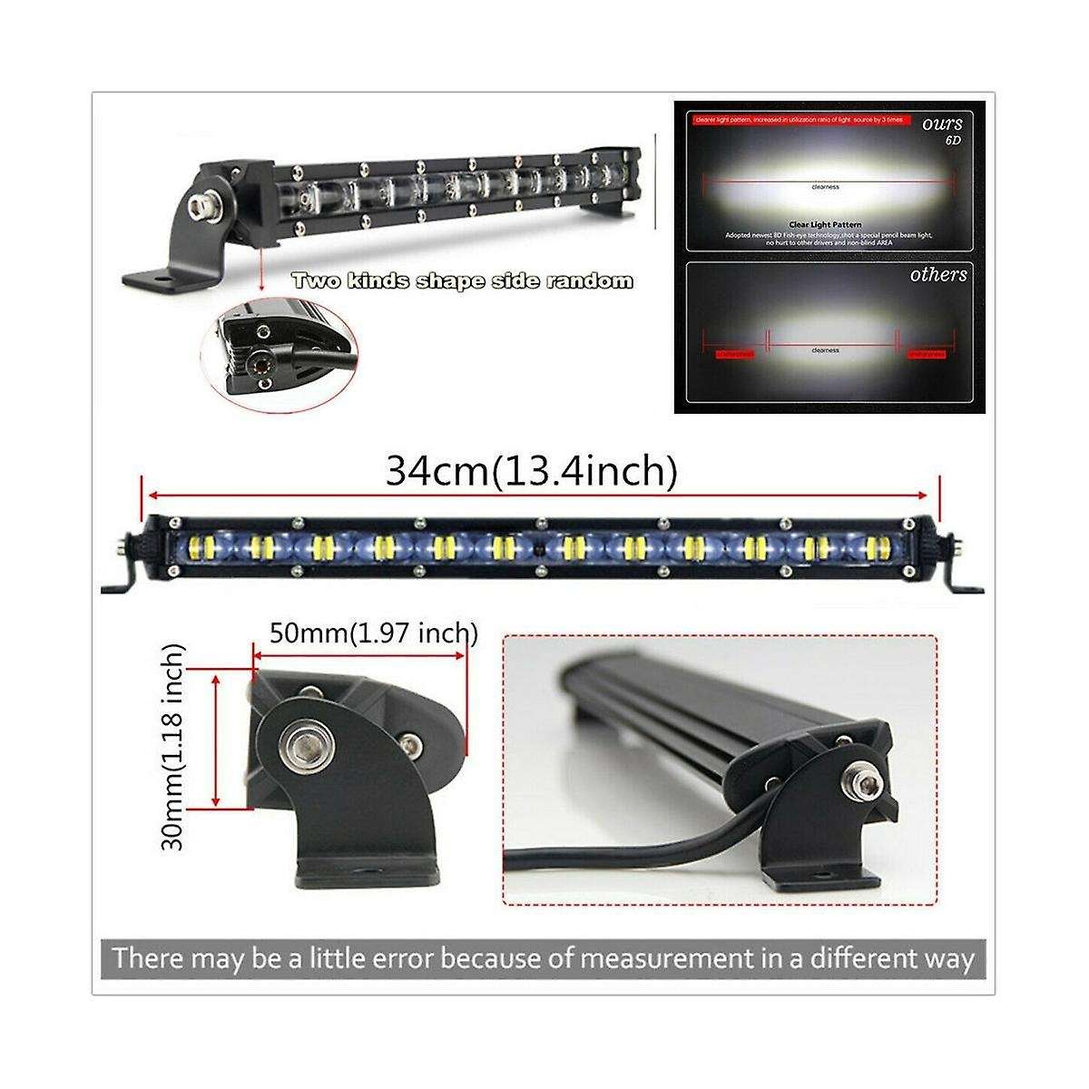 Beach 18w 8inch 6led Long Bar Light for Off-road Beach Single Row Center Grid Spot Light
