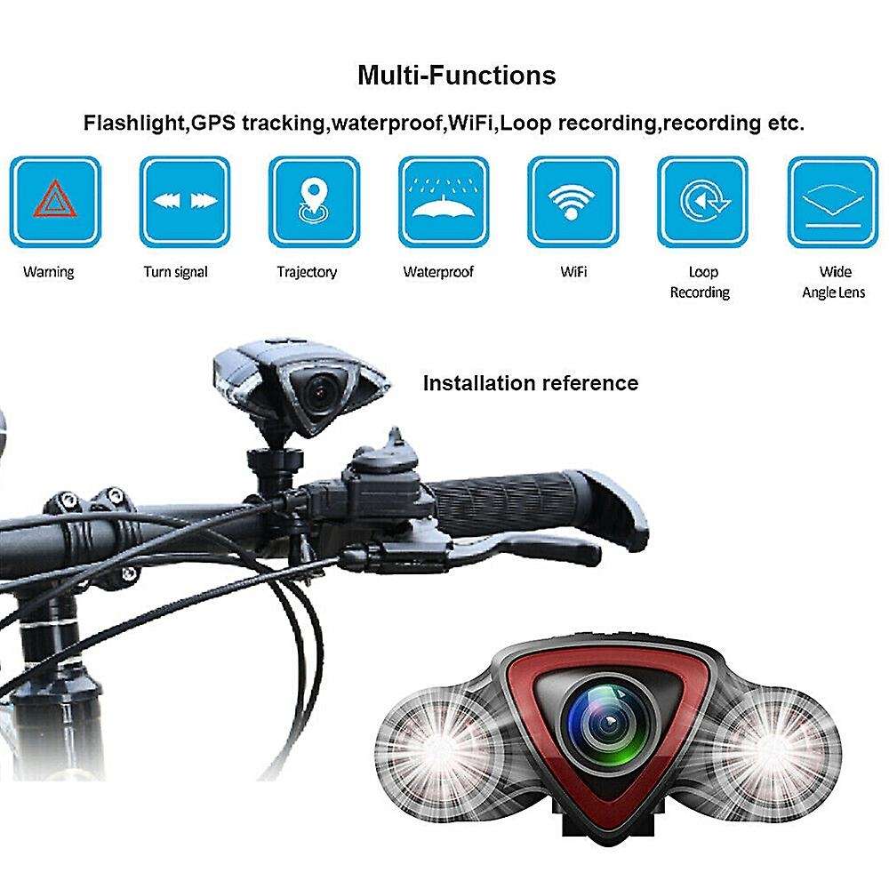 Bicycle Driving Recorder Camera with Dual Lights Support WIFI GPS Track Bike Accessories Front