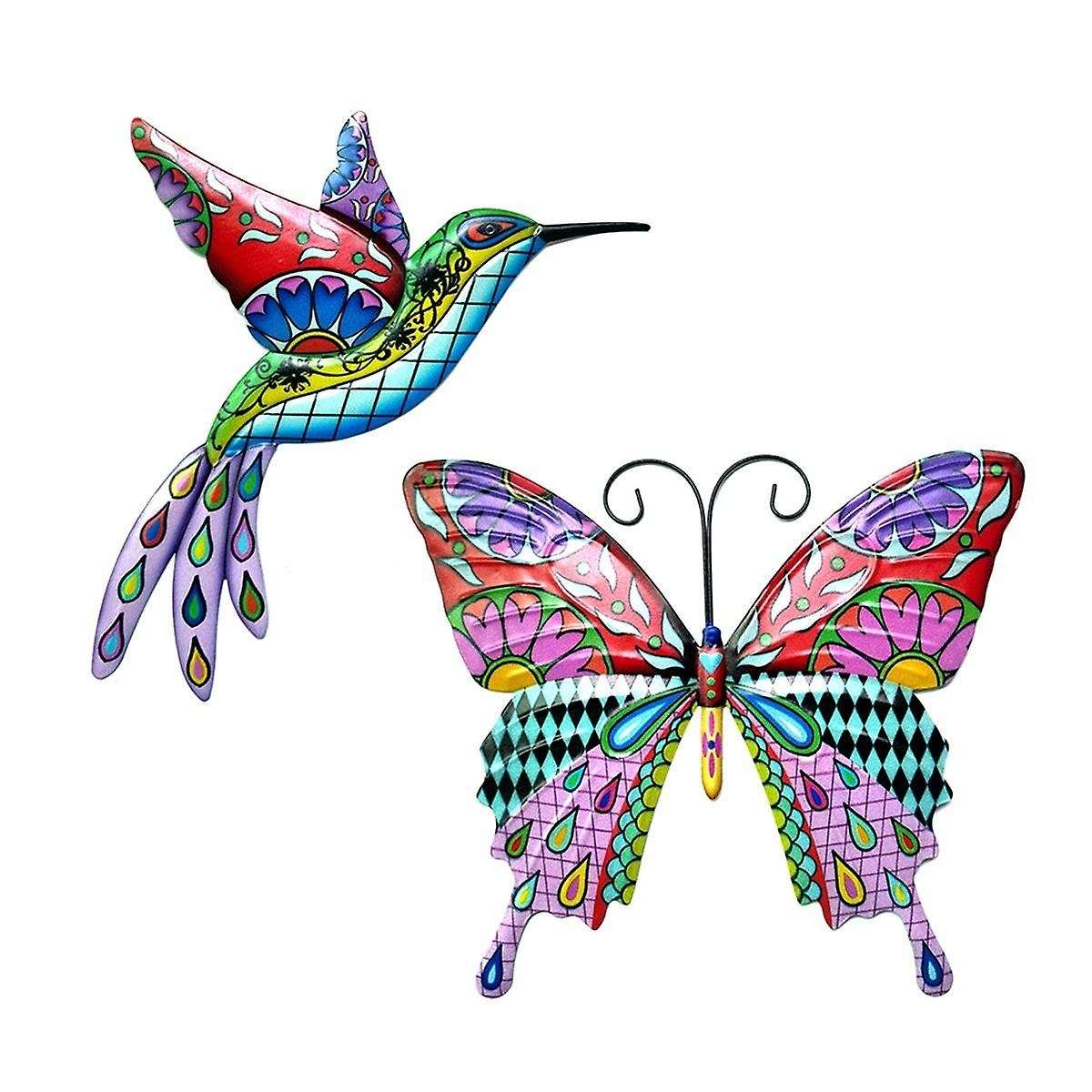 Bird Butterfly Metal Outdoor Wall Art Decor, Bird Wall Sculpture Hanging Decorations, Bird Wall Art