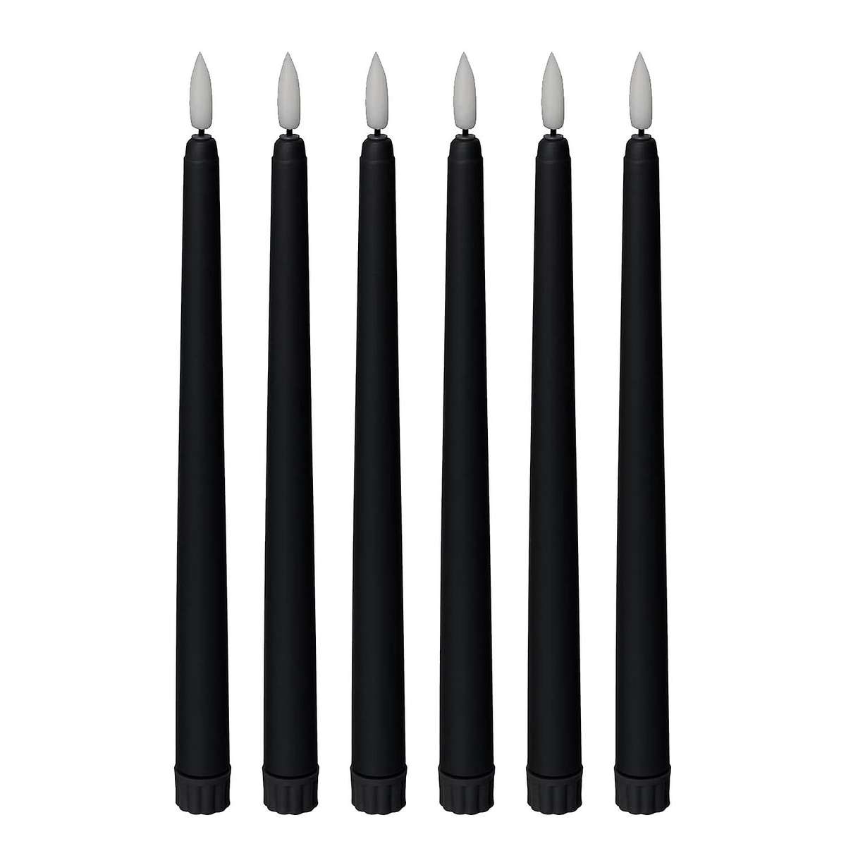 Black Cone Flameless Candles - 11 Inches (about 27.9 Cm), 6, Battery Powered, Led Flash with Wick, T