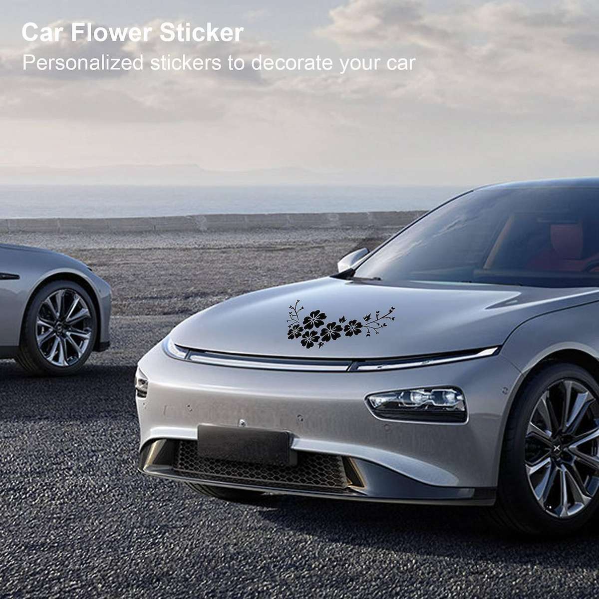 Black Decal Car Flower Sticker Waterproof Removable Vehicle Cover