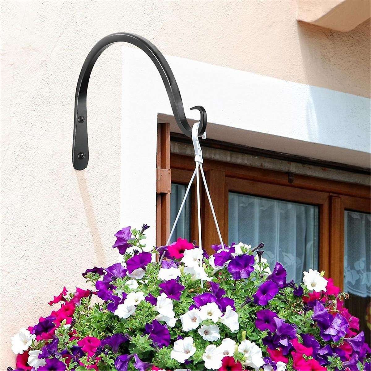 Black Curved Plant Hanging Hooks for Bird Feeders, Flower Baskets, Indoor & Outdoor Use