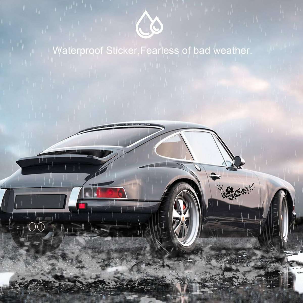 Black Decal Car Flower Sticker Waterproof Removable Deco Vehicle Stripes Cover