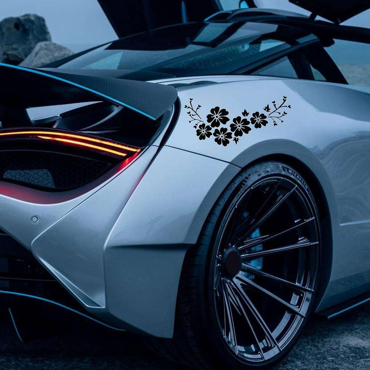 Black Decal Car Flower Sticker Waterproof Removable Deco Vehicle Stripes Cover