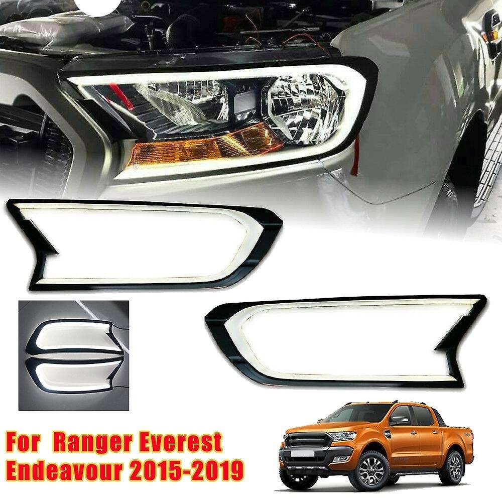 Black DRL HeadLight LED Cover Trim Lamp Hood Daytime Running Light for Everest Endeavour 2015-2019