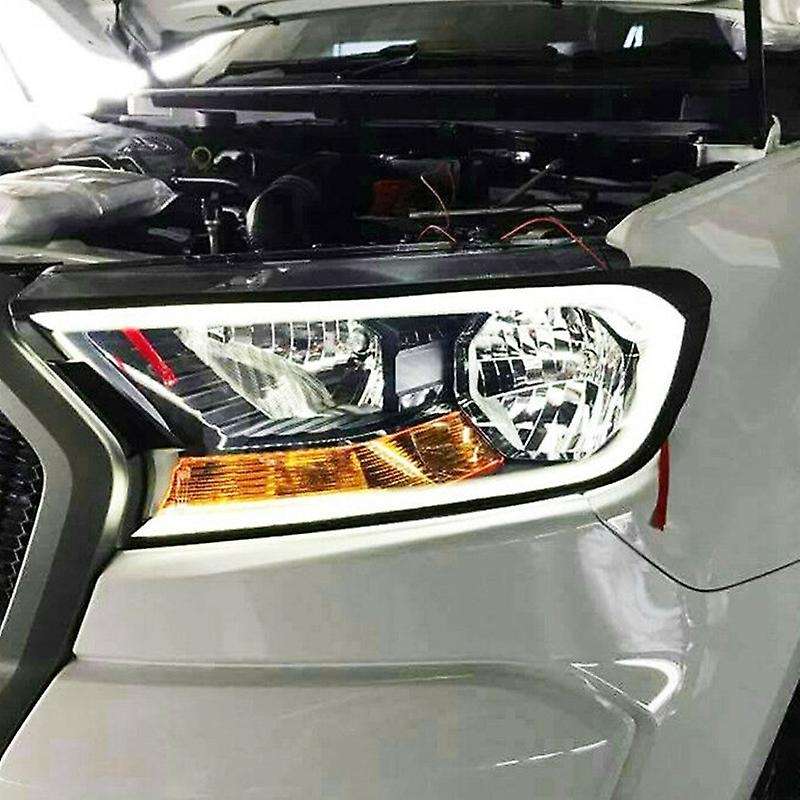 Black DRL HeadLight LED Cover Trim Lamp Hood Daytime Running Light for Everest Endeavour 2015-2019