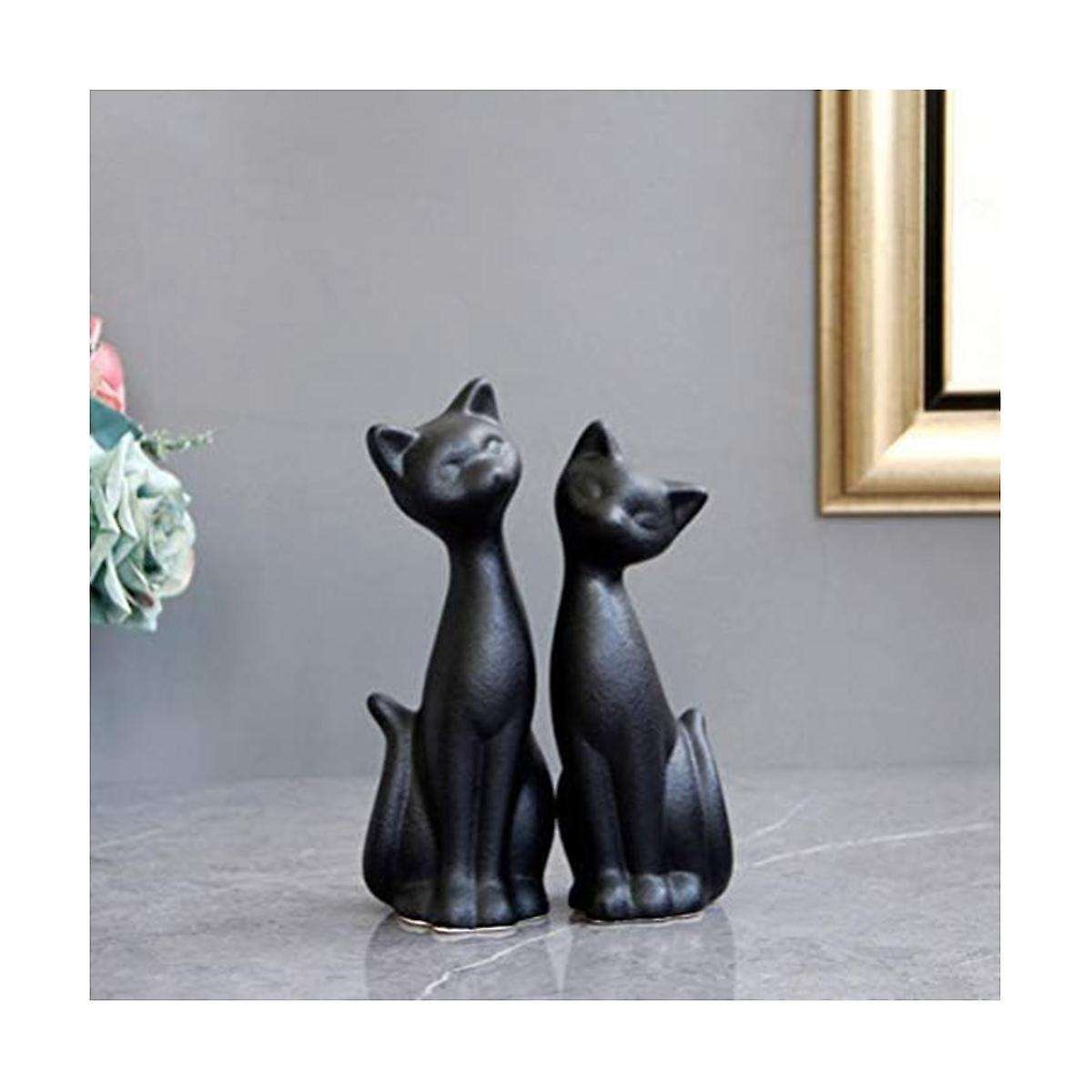 Black Figurine Couple Ceramic Animal Abstract Sculpture Ornament Living Room Decorations Crafts 2pcs