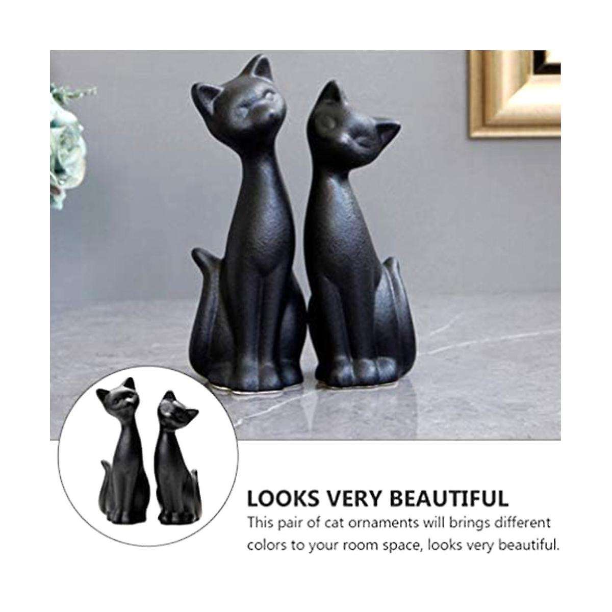 Black Figurine Couple Ceramic Animal Abstract Sculpture Ornament Living Room Decorations Crafts 2pcs