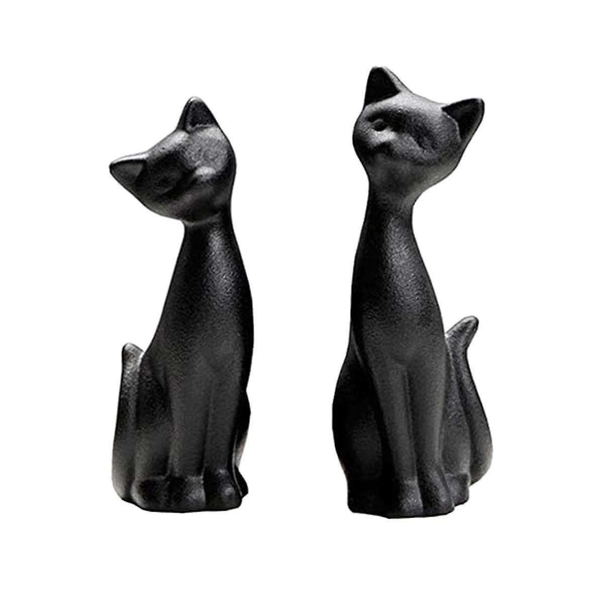 Black Figurine Couple Ceramic Animal Abstract Sculpture Ornament Living Room Decorations Crafts 2pcs