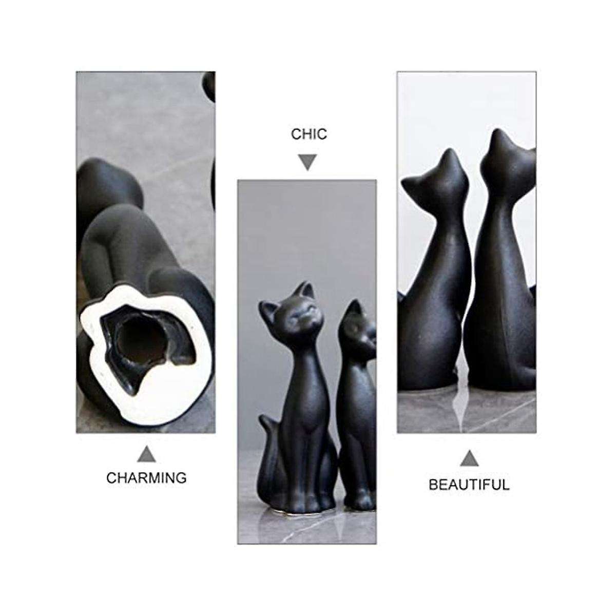 Black Figurine Couple Ceramic Animal Abstract Sculpture Ornament Living Room Decorations Crafts 2pcs