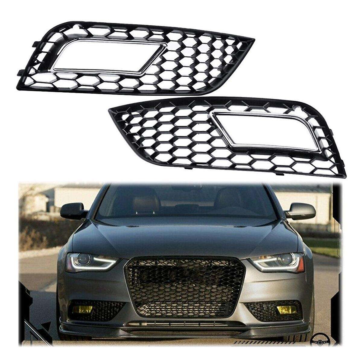 Black Front Bumper Fog Light Cover Honeycomb Grill for A4 B8.5 Standard Edition 2013-2016