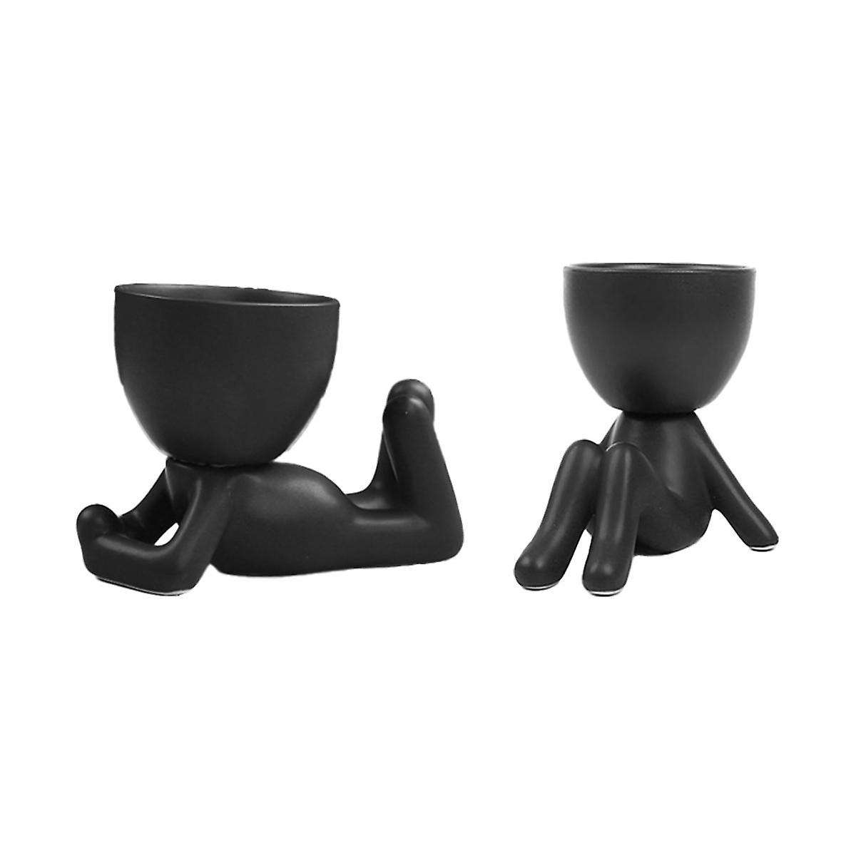 Black Modern Ceramic Flower Pot, Cute Desk Decoration Desk Plant Feminine Office Decoration