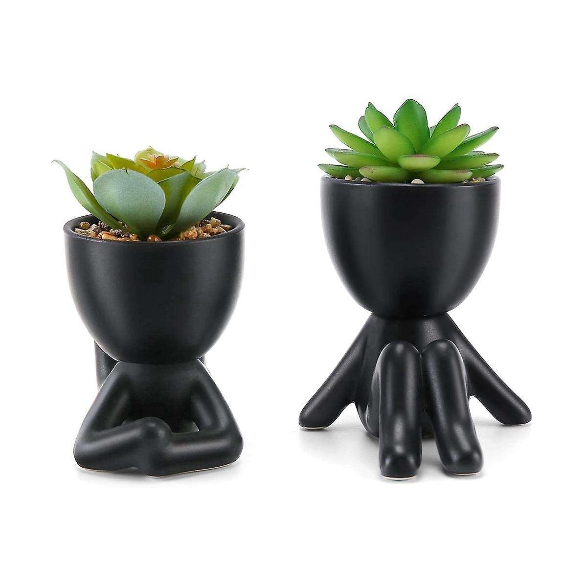 Black Modern Ceramic Flower Pot, Cute Desk Decoration Desk Plant Feminine Office Decoration