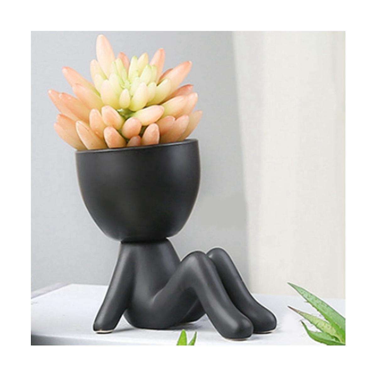Black Modern Ceramic Flower Pot, Cute Desk Decoration Desk Plant Feminine Office Decoration
