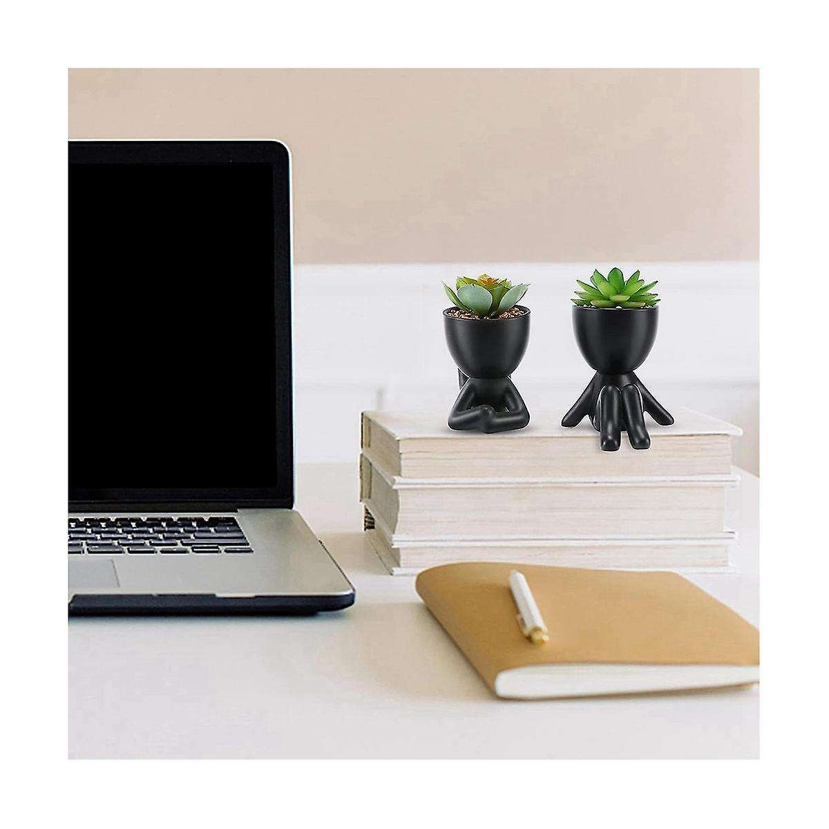 Black Modern Ceramic Flower Pot, Cute Desk Decoration Desk Plant Feminine Office Decoration